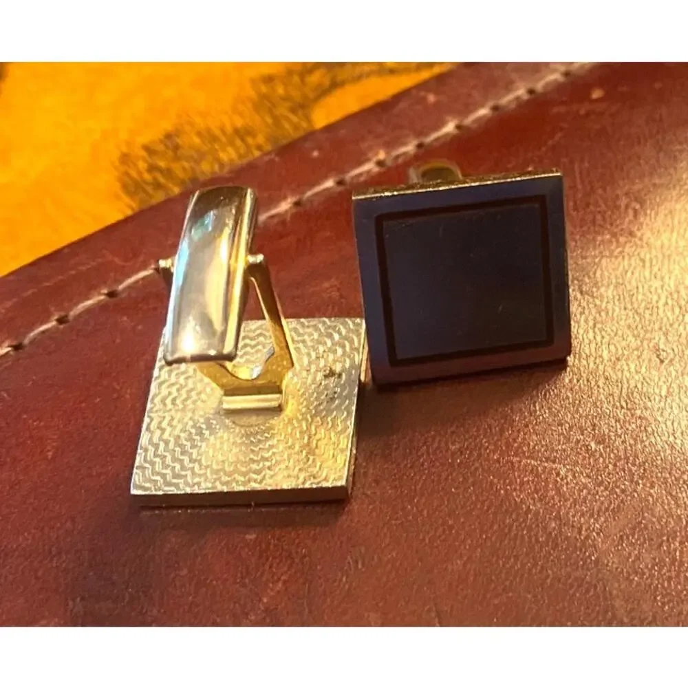VTG Pioneer Gold Tone Cufflinks Square with Border